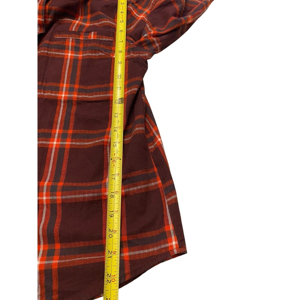 Stormy Kromer Womens Small Flannel Shirt Plaid Orange Brown 1903 Logo Button - Picture 6 of 8